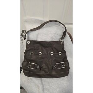 Reflections Brown Faux Leather Hobo Bag Silver Buckle Grommet Shoulder Bag